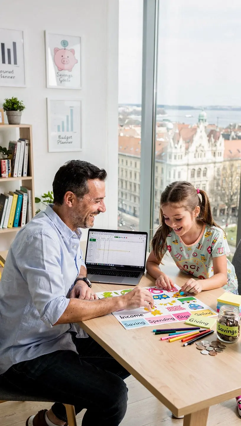 Személyes pénzügyek alapjai blog bejegyzés, amely kézzel írt jegyzetekkel és pénzügyi könyvek sorozatával oktat. Modern íróasztal, ahol pénzügyi tervezési dokumentumok és grafikonok vannak elrendezve, szemléltetve a gyakorlati tanulást. Egy olvasó figyelmesen lapoz pénzügyi témájú könyvsorozatot, miközben jegyzeteket készít otthoni környezetben.